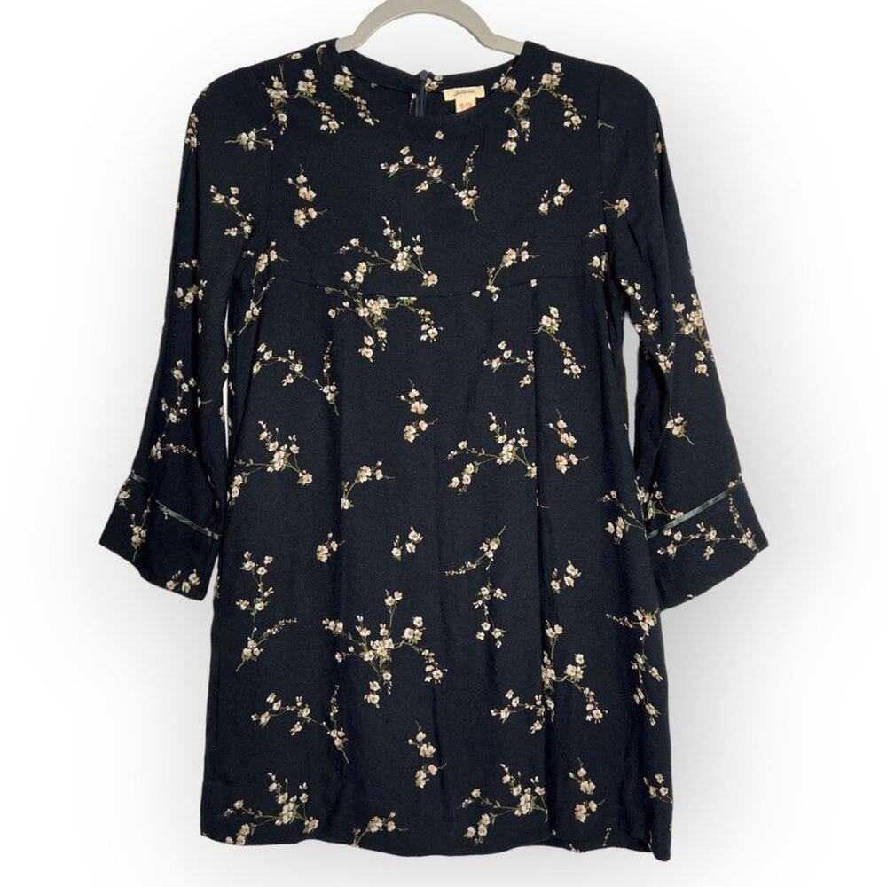 NWOT Bellerose Girls 12 Floral Summer Dress Black Long Sleeve Pockets